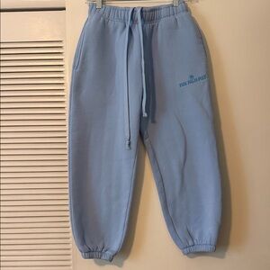 Pink Palm Puff Light Blue Fleece Joggers Small Short